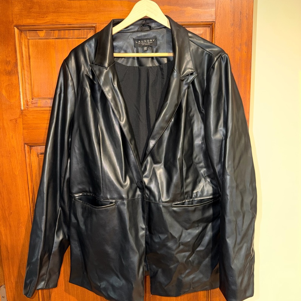 Women's Black Faux Leather Blazer